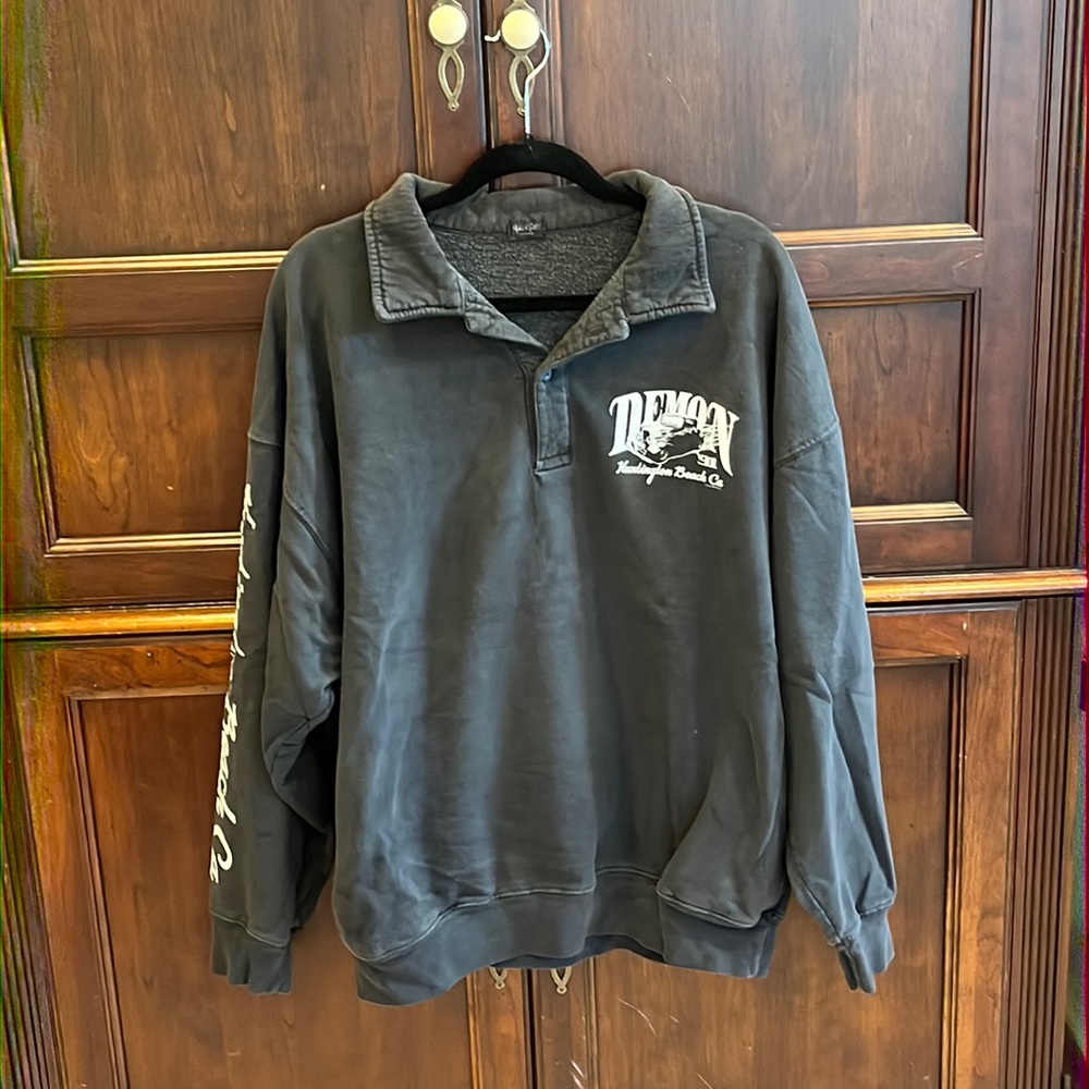 Brandy Melville black oversized collared crew neck
